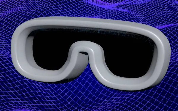 抽象的な青いグリッドの背景にバーチャルリアリティマスクイラスト Vrメガネ技術コンセプト 3Dイラスト — ストック写真