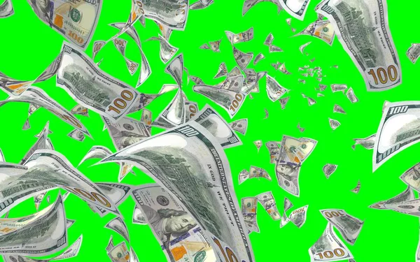 Fliegende Dollarnoten Isoliert Auf Chromakey Geld Liegt Der Luft 100 — Stockfoto