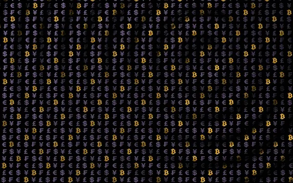 Bitcoin Para Birimi Karanlık Bir Arkaplanda Dijital Kripto Para Birimi — Stok fotoğraf