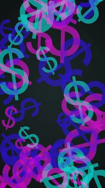 Signos Dólar Translúcidos Multicolores Sobre Fondo Oscuro Tonos Rojos Ilustración —  Fotos de Stock