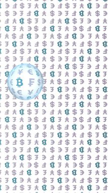 Bitcoin ve para birimi beyaz bir arka plan üzerinde. Dijital kripto sembolü. Döviz balonu, dalga etkisi, piyasa dalgalanmaları. İş konsepti. 3d illüstrasyon