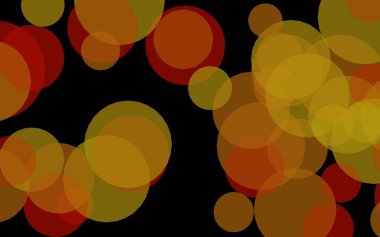 Koyu bir arka plan üzerinde çok renkli yarı saydam daireler. Sarı tonları. 3d illüstrasyon