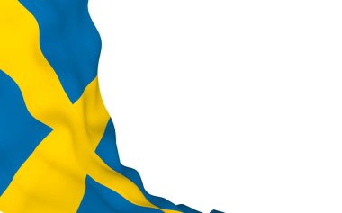 İsveç bayrağı. İsveç Krallığının resmi devlet sembolü. Bayrağın kenarlarına kadar uzanan sarı İskandinav haçı olan mavi bir tarla. 3d illüstrasyon