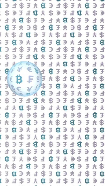 Bitcoin Och Valuta Vit Bakgrund Digital Krypto Symbol Valuta Bubbla — Stockfoto