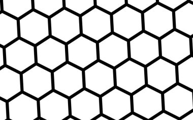 Beyaz arka planda siyah bal peteği. Çokgenin perspektif görüntüsü bal peteğine benziyor. İzometrik geometri. 3B illüstrasyon