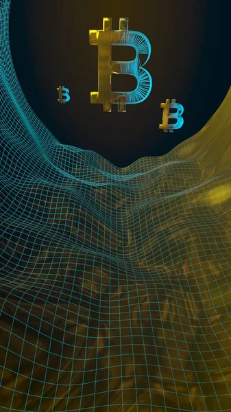 Moneda Digital Símbolo Dorado Bitcoin Sobre Fondo Oscuro Abstracto Crecimiento — Foto de Stock