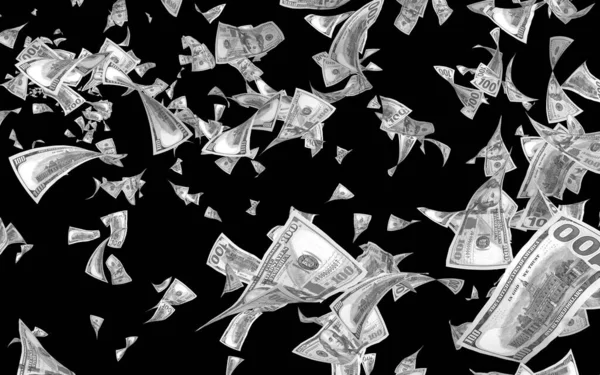 Billetes Dólares Voladores Aislados Sobre Fondo Oscuro Dinero Vuela Aire —  Fotos de Stock