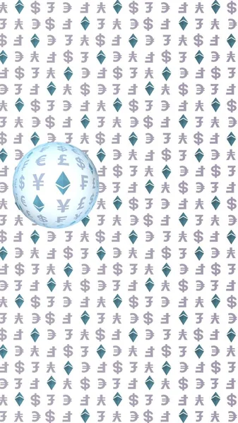 Cristal Ethereum Monnaie Sur Fond Blanc Crypto Numérique Symbole Effet — Photo