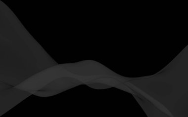 Siyah soyut arka plan. Kanat çırpan siyah eşarp. Rüzgâr siyah kumaşında sallanıyor. 3B illüstrasyon