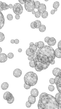 Bitcoin ekonomik balonu. Şifreli para birimi 3 boyutlu illüstrasyon. İş konsepti. Beyaz arka planda gümüş baloncuklar. Bit, Coin, madencilik konsepti