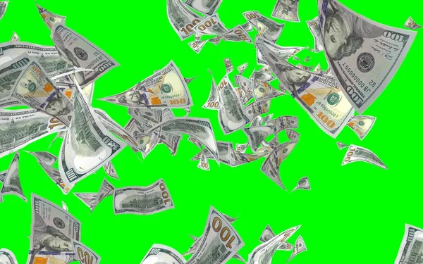 Banconote Dollari Volanti Isolate Chromakey Soldi Volano Aria 100 Banconote — Foto Stock