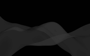 Siyah soyut arka plan. Kanat çırpan siyah eşarp. Rüzgâr siyah kumaşında sallanıyor. 3B illüstrasyon