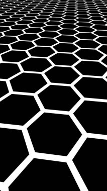 Siyah arka plan üzerinde beyaz petek. Çokgen in perspektif görünümü petek gibi görünüyor. Biyometrik geometri. 3d illüstrasyon