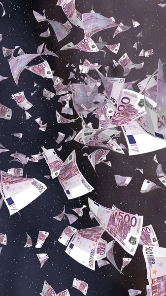 Fliegende Euro Banknoten Auf Einem Sternenhintergrund Weltall Geld Fliegt Den — Stockfoto