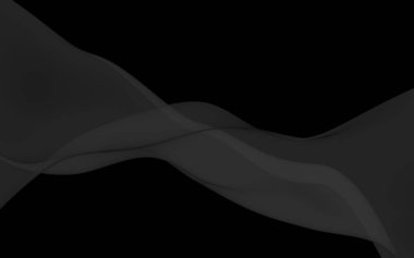 Siyah soyut arka plan. Kanat çırpan siyah eşarp. Rüzgâr siyah kumaşında sallanıyor. 3B illüstrasyon