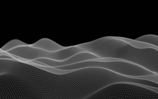 黑色背景上的抽象灰色景观 网络空间网格 高科技网络 技术插图 — 图库照片