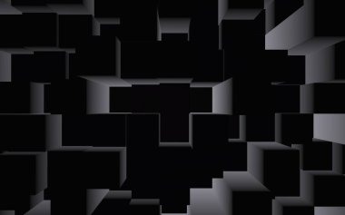 Soyut koyu zarif küp geometrik arka plan. Kaotik olarak gelişmiş dikdörtgen çubuklar. 3d Rendering, 3d illüstrasyon