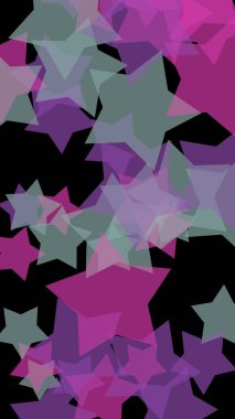 Koyu renkli yarı saydam yıldızlar. Dikey görüntü yönlendirmesi. 3d illüstrasyon