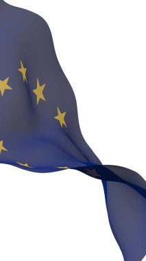 Avrupa Birliği 'nin bayrağı hafifçe sallanıyordu. Beyaz arka planda izole edilmiş, 3D görüntüleme. Avrupa 'nın sembolü. 3B illüstrasyon