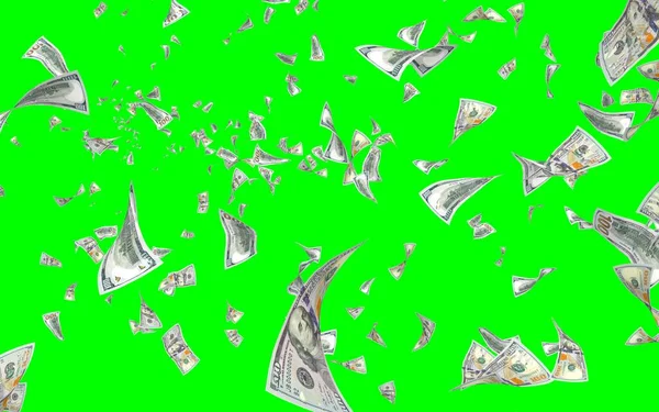 Vliegende Dollars Bankbiljetten Geïsoleerd Chromakey Het Geld Vliegt Lucht 100 — Stockfoto