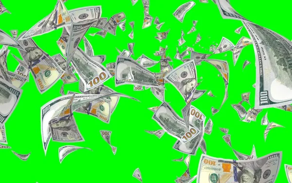 Flying Dollars Banknotes Isolated Chromakey Money Flying Air 100 Banknotes — Stock Photo, Image