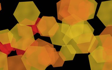 Koyu arka plan üzerinde çok renkli yarı saydam altıgenler. Sarı. 3d illüstrasyon