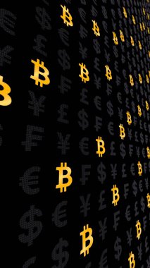 koyu bir arka plan üzerinde tcoin ve para birimi. Dijital kripto para birimi sembolü. İş konsepti. Piyasa Ekranı. 3d illüstrasyon