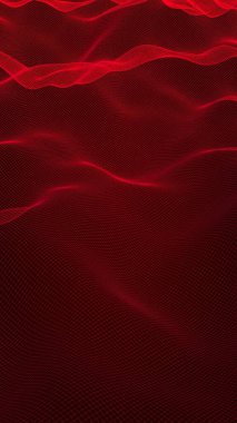 Kırmızı arkaplanda soyut bir manzara. Siber uzay şebekesi. Merhaba teknoloji ağı. Üç boyutlu illüstrasyon. Dikey yönelim