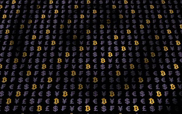 Bitcoin Valuta Een Donkere Achtergrond Digitale Crypto Valuta Symbool Wave — Stockfoto