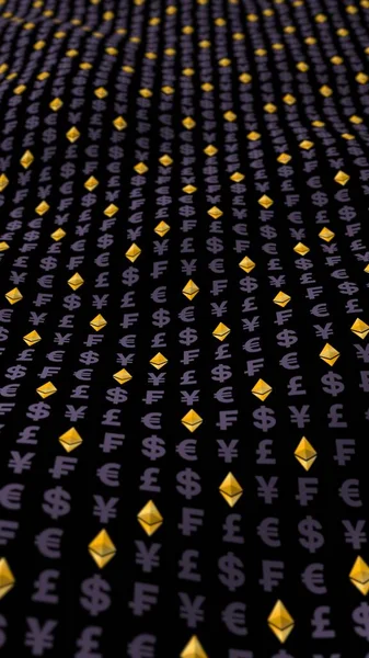 Ethereum Klasyczne Waluta Ciemnym Tle Cyfrowy Symbol Kryptograficznego Efekt Fali — Zdjęcie stockowe