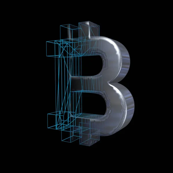 Bitcoin Jel Platina Vagy Ezüst Válik Kék Rács Fekete Háttér — Stock Fotó