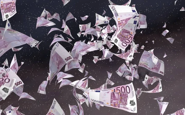 Billetes Euros Voladores Sobre Fondo Estrellado Del Espacio Exterior Dinero —  Fotos de Stock