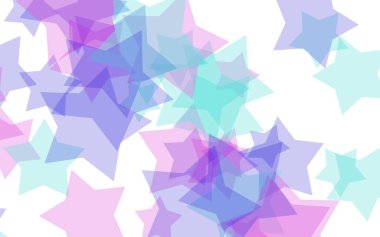 Beyaz arkaplanda çok renkli yarı saydam yıldızlar. Kırmızı tonlar. 3B illüstrasyon