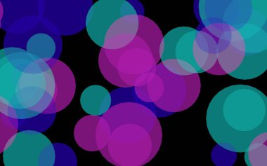 Koyu bir arka plan üzerinde çok renkli yarı saydam daireler. Pembe tonları. 3d illüstrasyon