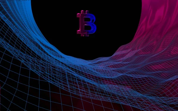 Soyut karanlık arka planda dijital para birimi sembolü Bitcoin. Kripto para piyasasının büyümesi. İş, finans ve teknoloji konsepti. 3d illüstrasyon