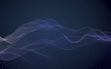 Mavi arka planda soyut bir manzara. Siber uzay şebekesi. Merhaba teknoloji ağı. 3 boyutlu teknoloji çizimi. 3B illüstrasyon