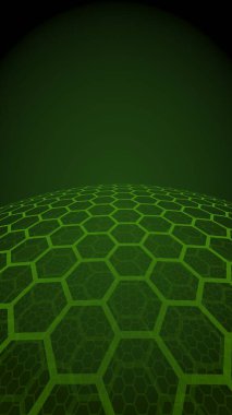 Bal peteklerinin çok katmanlı küresi, koyu arkaplanda sarı, sosyal ağ, bilgisayar ağı, teknoloji, küresel ağ. 3B illüstrasyon