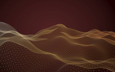 Kahverengi arka planda soyut manzara. Siber uzay şebekesi. merhaba teknoloji ağı. Alan derinliği. 3d illüstrasyon