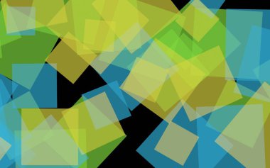 Koyu arkaplanda çok renkli yarı şeffaf kareler. 3B illüstrasyon