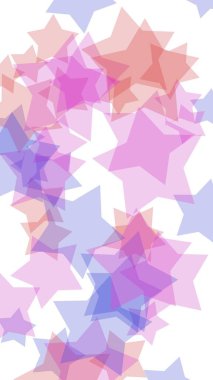 Beyaz arkaplanda çok renkli yarı saydam yıldızlar. Dikey görüntü yönlendirmesi. 3B illüstrasyon