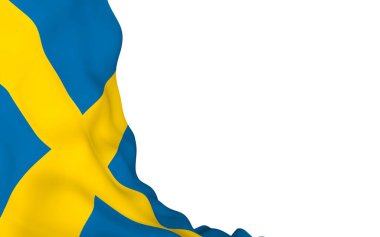 İsveç bayrağı. İsveç Krallığının resmi devlet sembolü. Bayrağın kenarlarına kadar uzanan sarı İskandinav haçı olan mavi bir tarla. 3d illüstrasyon