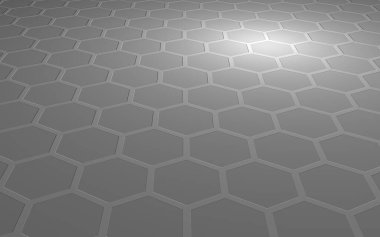 Gri arka plandaki petek. Çokgen in perspektif görünümü petek gibi görünüyor. Ekstrüde, yumru hücresi. Biyometrik geometri. 3d illüstrasyon