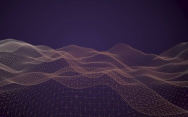 Soyut manzara arka plan. Siber uzay mor ızgarası. merhaba teknoloji ağı. 3d illüstrasyon
