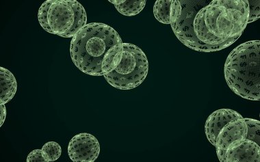 Ethereum ekonomik baloncuk. Şifreli para birimi 3 boyutlu illüstrasyon. İş konsepti. Koyu arkaplanda yeşil kabarcıklar