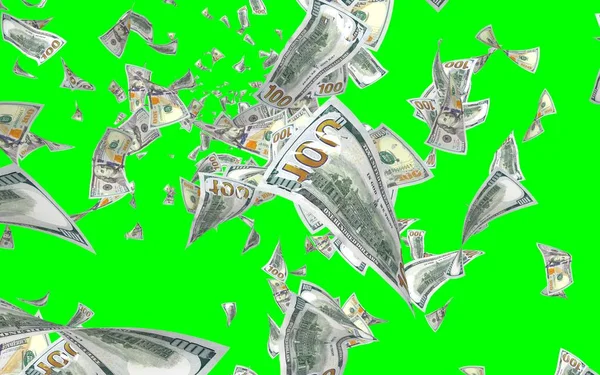 Vliegende Dollars Bankbiljetten Geïsoleerd Chromakey Het Geld Vliegt Lucht 100 — Stockfoto