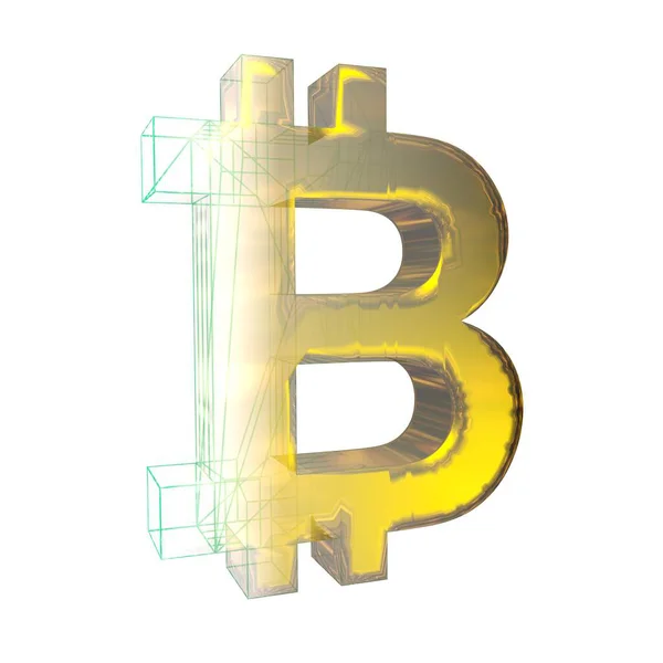 Bitcoin Signe Grille Verte Transforme Sur Fond Blanc Illustration — Photo