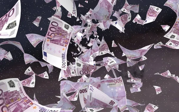 Billetes Euros Voladores Sobre Fondo Estrellado Del Espacio Exterior Dinero —  Fotos de Stock