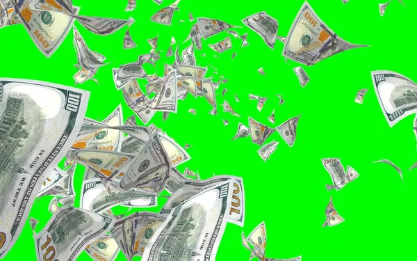 Vliegende Dollars Bankbiljetten Geïsoleerd Chromakey Het Geld Vliegt Lucht 100 — Stockfoto