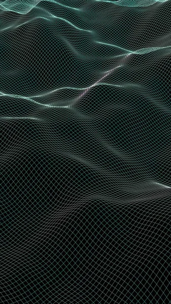 Contexte Abstrait Paysage Grille Verte Cyberespace Salut Réseau Technologique Illustration — Photo