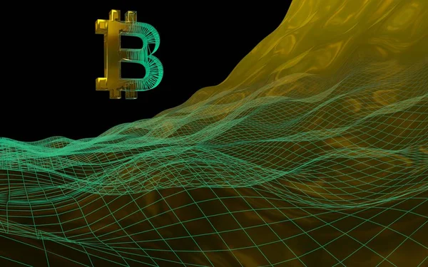 Digital currency, golden symbol Bitcoin on abstract dark background. Growth of the crypto currency market. Business, finance and technology concept. 3D illustration